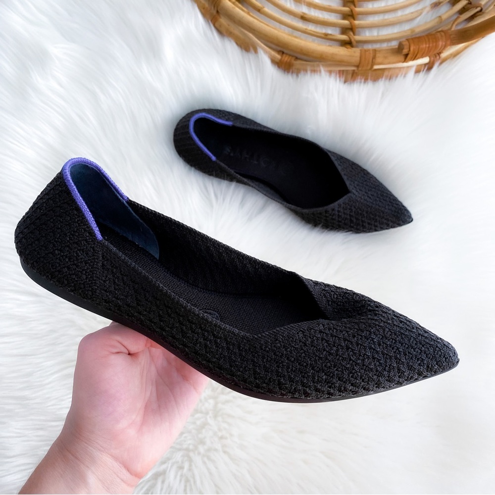 Rothy's The Point Toe Honeycomb Black Flat Slip on Shoes Ballet